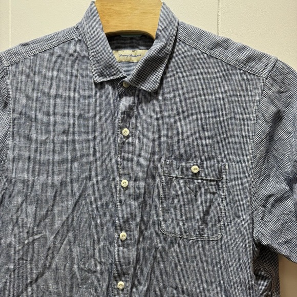 Tommy Bahama Shirt Mens XXL Linen Blend Blue‎ Check Short Sleeve Button Down - Picture 1 of 6